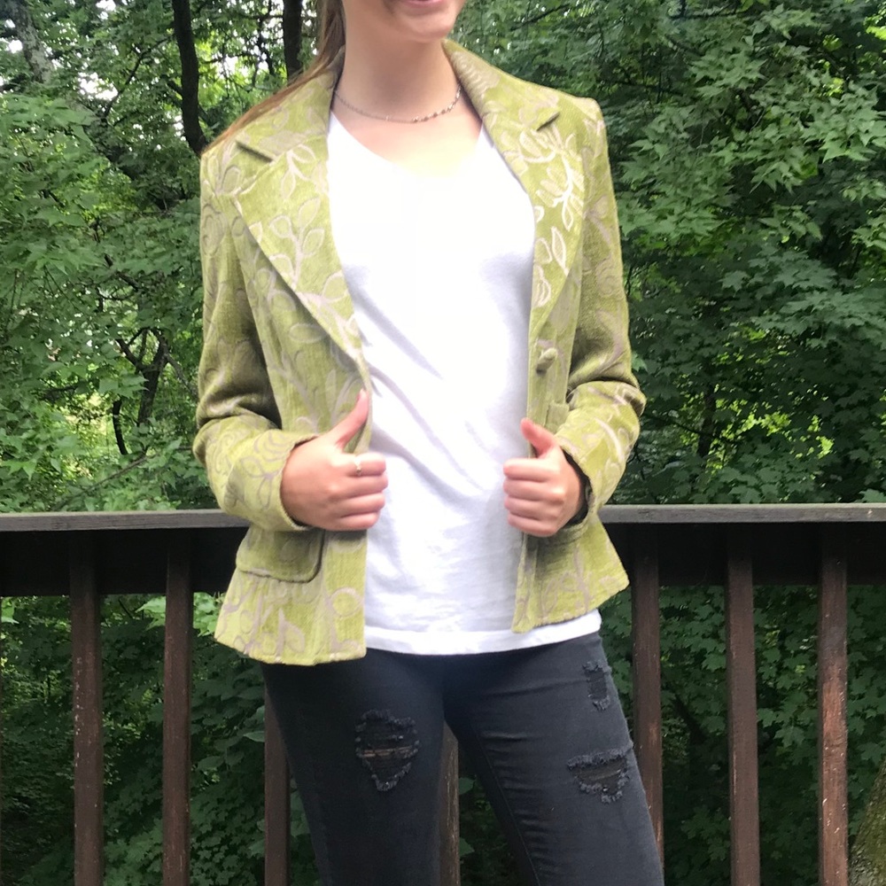 Green and Grey Floral Printed Blazer